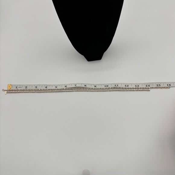 Melinda Maria | Stunning Simulated Diamond Gold Plated Princess Tennis Necklace - Picture 8 of 10